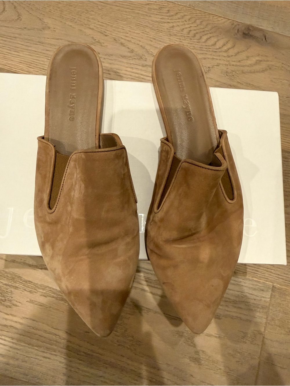 Jenni Kayne Taupe Oiled Leather Pointed Slip-On Mules